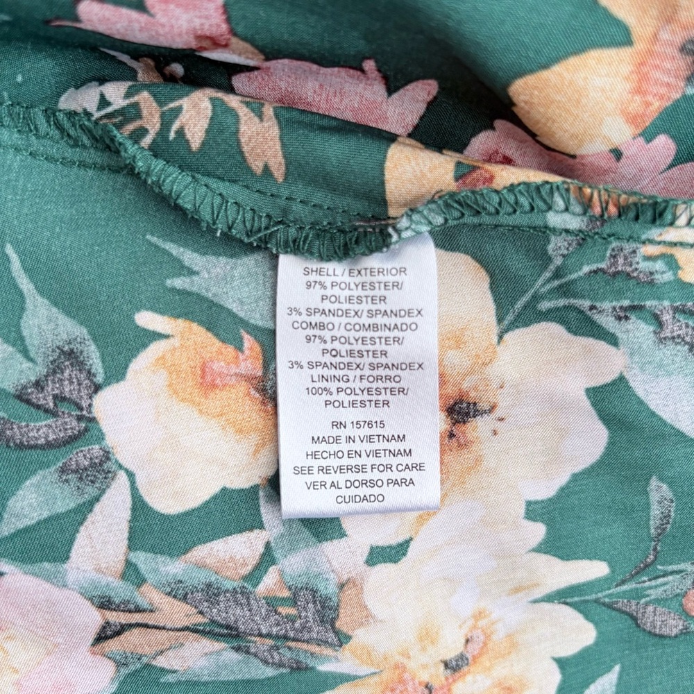 New Nikole Miller NY Floral Wrap Satin Midi Dress Ruffle Green Sz 8 Festival - Picture 8 of 9